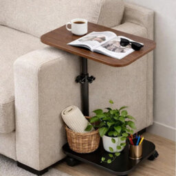 Brown-360 Rotating New Upgrade Sofa Side End Table Adjustable Coffee Laptop Table Any Room - thumbnail 3