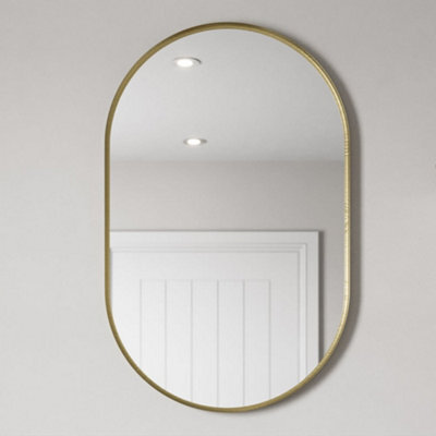 Aveli 500 X 800mm Brushed Brass Wall Mounted Oval Design Framed Mirror Modern Bathroom - image 1