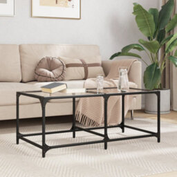 Berkfield Coffee Table With Transparent Glass Top 98.5X50X40 Cm Steel - thumbnail 1