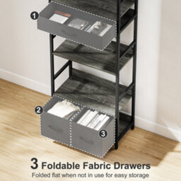 Wyld Haus Laro Metal And Wood Industrial Bookcase 60W X 30D X 176H Cm, 4 Shelves With 3 Fabric Drawers, Grey And Black - thumbnail 5