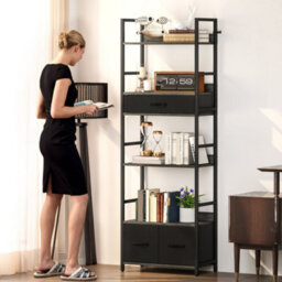 Wyld Haus Laro Metal And Wood Industrial Bookcase 60W X 30D X 176H Cm, 4 Shelves With 3 Fabric Drawers, Grey And Black - thumbnail 7