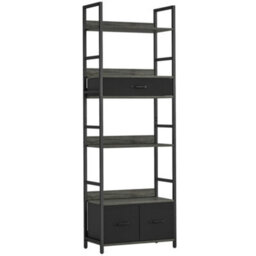 Wyld Haus Laro Metal And Wood Industrial Bookcase 60W X 30D X 176H Cm, 4 Shelves With 3 Fabric Drawers, Grey And Black - thumbnail 1