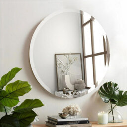 Artloge 80Cm Frameless Circle Mirror Round Bathroom Wall Mirror W/beveled Edge - thumbnail 1