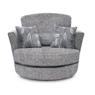 Furnishings For Less UK Byron Dundee Chenille Fabric Swivel Chair 360 Rotation Foam Light Grey