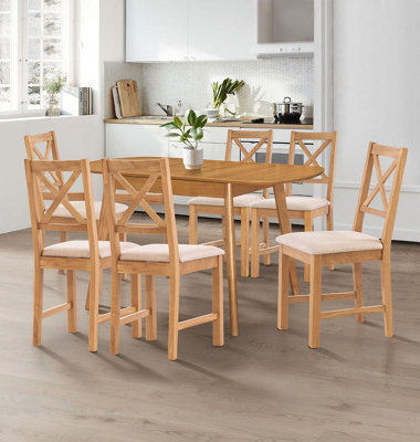 Hallowood Furniture Aston Butterfly Extending Table With 6 Cross Back Oak Chairs In Beige Seat Pad - image 1