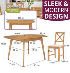 Hallowood Furniture Aston Butterfly Extending Table With 6 Cross Back Oak Chairs In Beige Seat Pad - thumbnail 3