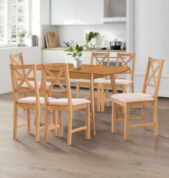 Hallowood Furniture Aston Butterfly Extending Table With 6 Cross Back Oak Chairs In Beige Seat Pad - thumbnail 1