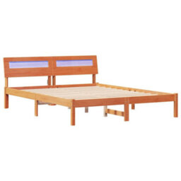 Berkfield Modern With Led Strip Lights Wax Brown 150 X 200 Cm Solid Pine Wood