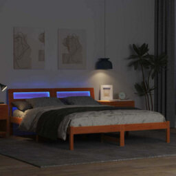 Berkfield Modern With Led Strip Lights Wax Brown 150 X 200 Cm Solid Pine Wood - thumbnail 4