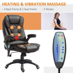 Homcom Heated Vibrating Massage Office Chair With Reclining Function, Brown - thumbnail 4