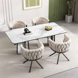 Abrihome Set Of 4, Velvet Dining Chair, Single Light Luxury Living Room Bedroom Swivel Chair, With Four Metal Support Legs, Beige - thumbnail 1