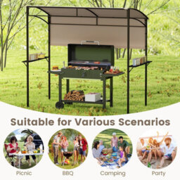 Costway 239 X 108 Cm Grill Gazebo Outdoor Patio Bbq Canopy W/ Metal Shelves-Brown - thumbnail 6
