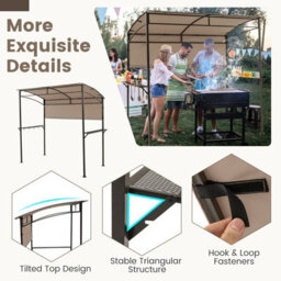 Costway 239 X 108 Cm Grill Gazebo Outdoor Patio Bbq Canopy W/ Metal Shelves-Brown - thumbnail 7