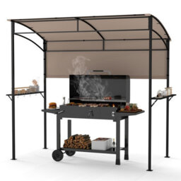 Costway 239 X 108 Cm Grill Gazebo Outdoor Patio Bbq Canopy W/ Metal Shelves-Brown - thumbnail 1