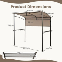 Costway 239 X 108 Cm Grill Gazebo Outdoor Patio Bbq Canopy W/ Metal Shelves-Brown - thumbnail 2