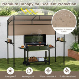 Costway 239 X 108 Cm Grill Gazebo Outdoor Patio Bbq Canopy W/ Metal Shelves-Brown - thumbnail 3