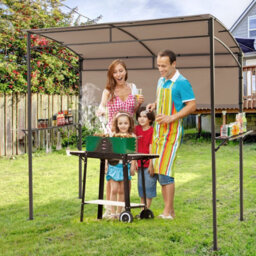 Costway 239 X 108 Cm Grill Gazebo Outdoor Patio Bbq Canopy W/ Metal Shelves-Brown - thumbnail 8