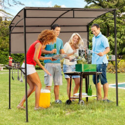 Costway 239 X 108 Cm Grill Gazebo Outdoor Patio Bbq Canopy W/ Metal Shelves-Brown - thumbnail 9