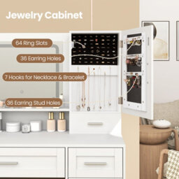 Costway Makeup Vanity Desk Farmhouse Dressing Table & Stool Set W/ Drawers - thumbnail 2