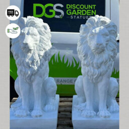 Pair Of White Large Proud Sitting Lions - thumbnail 3