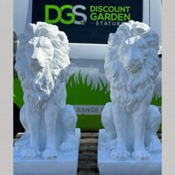 Pair Of White Large Proud Sitting Lions - thumbnail 1