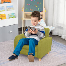 Homcom Linen Child Armchair Wood Frame W/ Padding Seat Low-Rise Bedroom Green