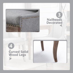HomeTouch Set Of 6 Luxe Upholstered Dining Chairs, Plush Comfort Kitchen Chairs With Vintage Nailhead Trim & Premium Oak Wood Legs Grey - thumbnail 8