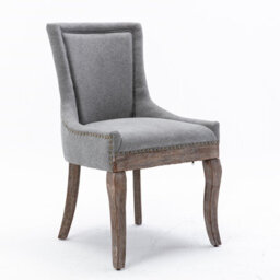 HomeTouch Set Of 6 Luxe Upholstered Dining Chairs, Plush Comfort Kitchen Chairs With Vintage Nailhead Trim & Premium Oak Wood Legs Grey - thumbnail 9