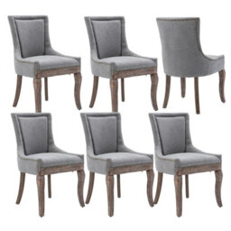 HomeTouch Set Of 6 Luxe Upholstered Dining Chairs, Plush Comfort Kitchen Chairs With Vintage Nailhead Trim & Premium Oak Wood Legs Grey