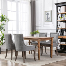 HomeTouch Set Of 6 Luxe Upholstered Dining Chairs, Plush Comfort Kitchen Chairs With Vintage Nailhead Trim & Premium Oak Wood Legs Grey - thumbnail 3