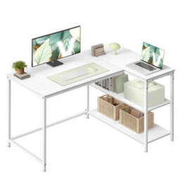 LEDREM L Shaped Corner Desk, Computer Gaming Desk With Storage, Reversible Height-Adjustable Shelves, For Home Office, 110 X 80 Cm - thumbnail 2