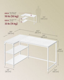 LEDREM L Shaped Corner Desk, Computer Gaming Desk With Storage, Reversible Height-Adjustable Shelves, For Home Office, 110 X 80 Cm - thumbnail 6