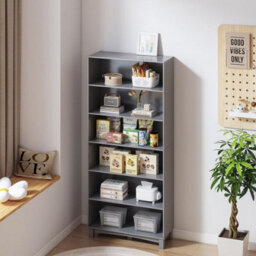 Urbn-Living Urbnliving 180Cm Height Grey 6 Tier Wide Wooden Bookcase Shelf Storage Display Shelving Unit - thumbnail 1