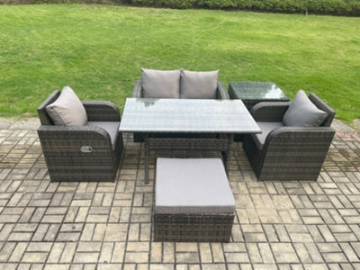 Fimous Outdoor Rattan Garden Furniture Lounge Sofa Set With Oblong Dining Table 2 Pc Reclining Chair Side Table - image 1