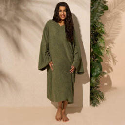 Ohs Adult Poncho Oversized Hooded Towel Bath Robe, Khaki - One Size - thumbnail 5
