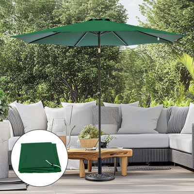 Sundaze 2.7M Green Round Garden Parasol Umbrella Sun Shade Tilt Crank + Base + Cover - image 1