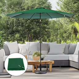 Sundaze 2.7M Green Round Garden Parasol Umbrella Sun Shade Tilt Crank + Base + Cover
