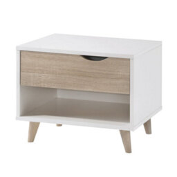 Wyld Haus Skerries 1-Drawer Bedside Table - Matt White With Natural Oak Drawer - thumbnail 2