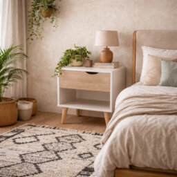 Wyld Haus Skerries 1-Drawer Bedside Table - Matt White With Natural Oak Drawer - thumbnail 1