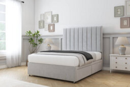 "Sloomy Kansas Silver Plush Divan Bed Base 2 Drawers Same Side With 54"" Floor Standing Headboard 2'6 Small Single" - thumbnail 3