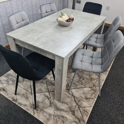Kosy Koala Stone Grey Effect Wood Dining Table Set With 6 Mixed Velvet Chairs Dining Room Furniture - image 1