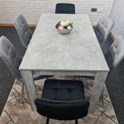 Kosy Koala Stone Grey Effect Wood Dining Table Set With 6 Mixed Velvet Chairs Dining Room Furniture - thumbnail 2