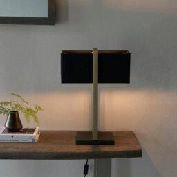 Antique Brass Framed Table Lamp & Rectangular Cotton Shade - Matt Black Base - thumbnail 3
