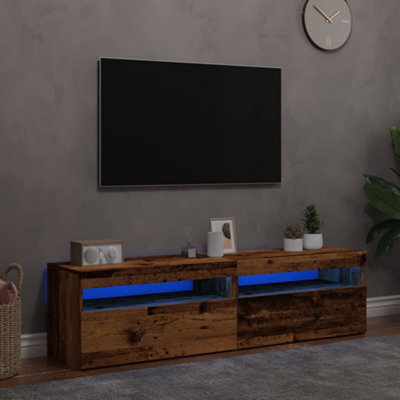 Berkfield Tv Cabinets With Led Lights 2 Pcs Old Wood Engineered Wood - image 1