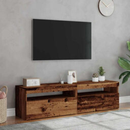 Berkfield Tv Cabinets With Led Lights 2 Pcs Old Wood Engineered Wood - thumbnail 4