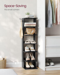 Songmics Vasagle Slim Shoe Rack, Narrow Shoe Storage Organiser, 7-Tier Shoe Stand, For Small Spaces, Hallway, Cloakroom, Black - thumbnail 3