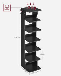 Songmics Vasagle Slim Shoe Rack, Narrow Shoe Storage Organiser, 7-Tier Shoe Stand, For Small Spaces, Hallway, Cloakroom, Black - thumbnail 2