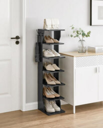 Songmics Vasagle Slim Shoe Rack, Narrow Shoe Storage Organiser, 7-Tier Shoe Stand, For Small Spaces, Hallway, Cloakroom, Black - thumbnail 1