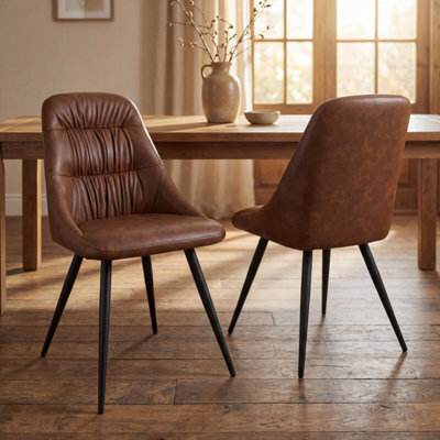 Belgrave Tan Leather Effect Dining Chair - Black Metal Legs - image 1