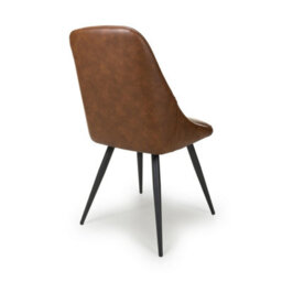 Belgrave Tan Leather Effect Dining Chair - Black Metal Legs - thumbnail 3